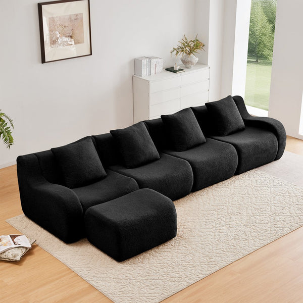 English Elm L-Shaped 4-Seat Modular Sofa In Plush Teddy Fabric - No Assembly, Ergonomic Design For Ultimate Comfort W714S01463