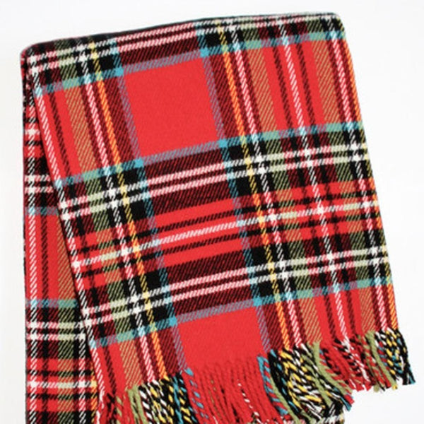 HomeRoots 55" Cozy Red, Black & White Plaid Throw Blanket - Soft Cotton-Acrylic Blend with Chic Fringe Edging 702224