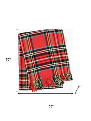 HomeRoots 55" Cozy Red, Black & White Plaid Throw Blanket - Soft Cotton-Acrylic Blend with Chic Fringe Edging 702224