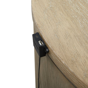 English Elm Oval Nightstand Toffee - Solid Wood MDF 3-Drawer Soft-Close USB Ports Cedar & Felt Lined Elegance B2699P323470