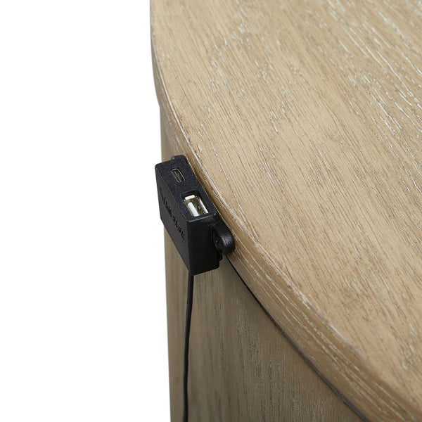 English Elm Oval Nightstand Toffee - Solid Wood MDF 3-Drawer Soft-Close USB Ports Cedar & Felt Lined Elegance B2699P323470