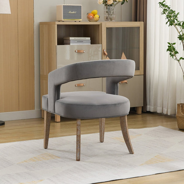 English Elm 25.79" Velvet Barrel Accent Chairs with Open Round Back and Weathered Wood Legs Set of 2 W3118S00043