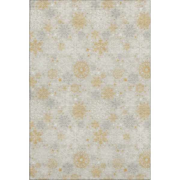 HomeRoots 5' X 8' Beige Gold Gray Abstract Geometric Area Rug - Washable, UV-Protected, Durable Design! 702252