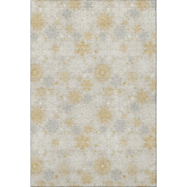 HomeRoots 5' X 8' Beige Gold Gray Abstract Geometric Area Rug - Washable, UV-Protected, Durable Design! 702252