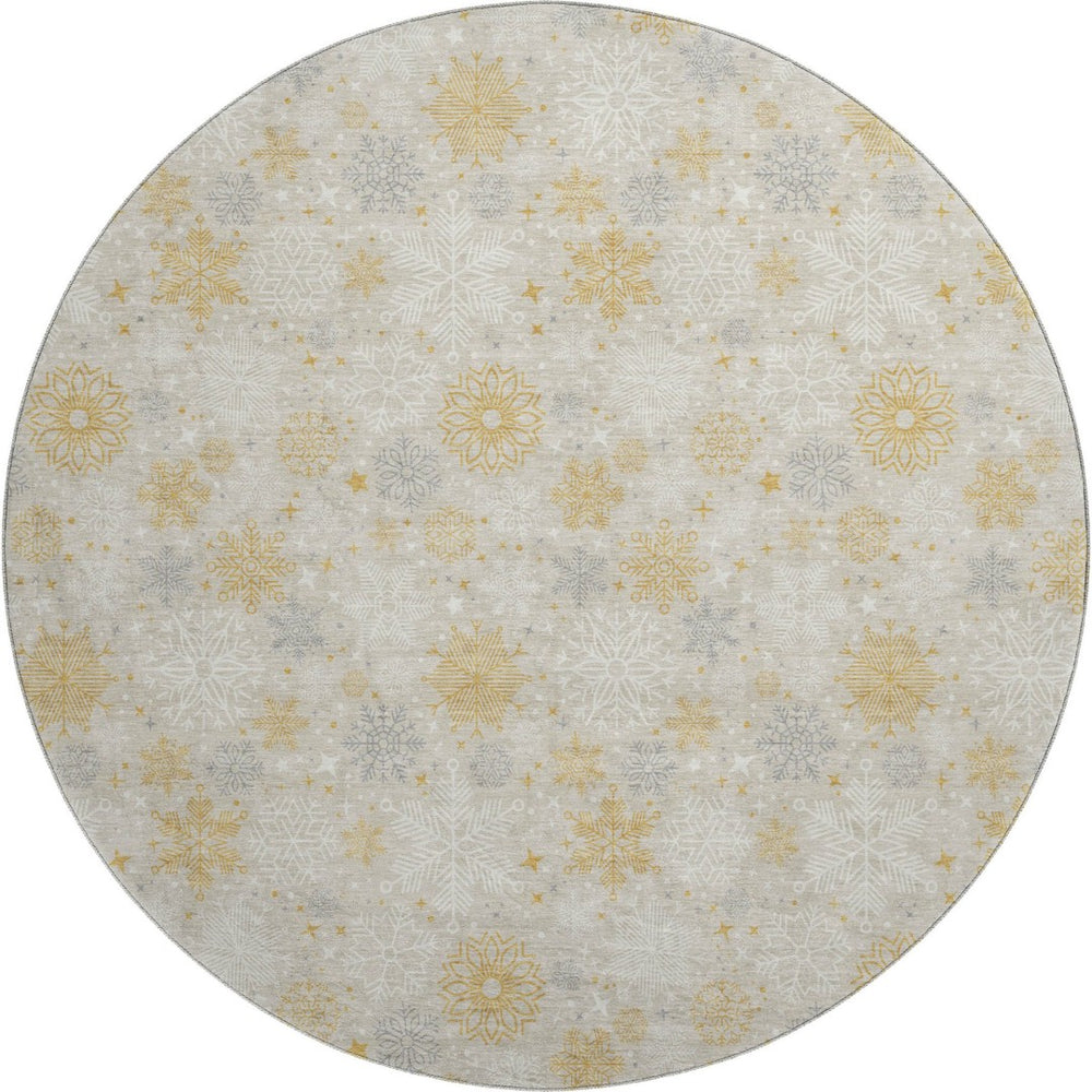 HomeRoots 8' Beige Gold and Gray Abstract Geometric Round Rug - Washable, UV Protected & Stain Resistant Design 702253