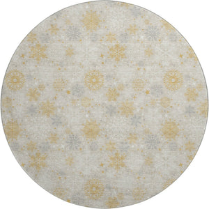 HomeRoots 8' Beige Gold and Gray Abstract Geometric Round Rug - Washable, UV Protected & Stain Resistant Design 702253