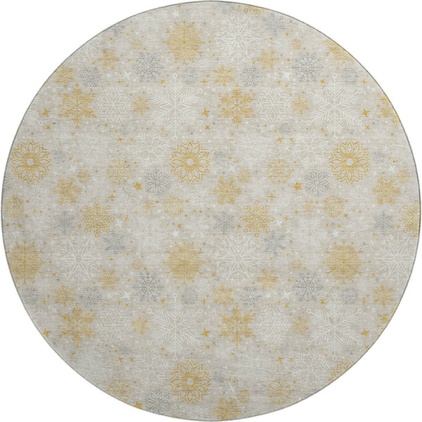 HomeRoots 8' Beige Gold and Gray Abstract Geometric Round Rug - Washable, UV Protected & Stain Resistant Design 702253