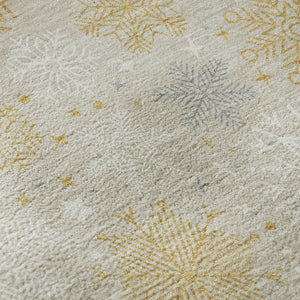 HomeRoots 8' Beige Gold and Gray Abstract Geometric Round Rug - Washable, UV Protected & Stain Resistant Design 702253