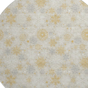 HomeRoots 8' Beige Gold and Gray Abstract Geometric Round Rug - Washable, UV Protected & Stain Resistant Design 702253