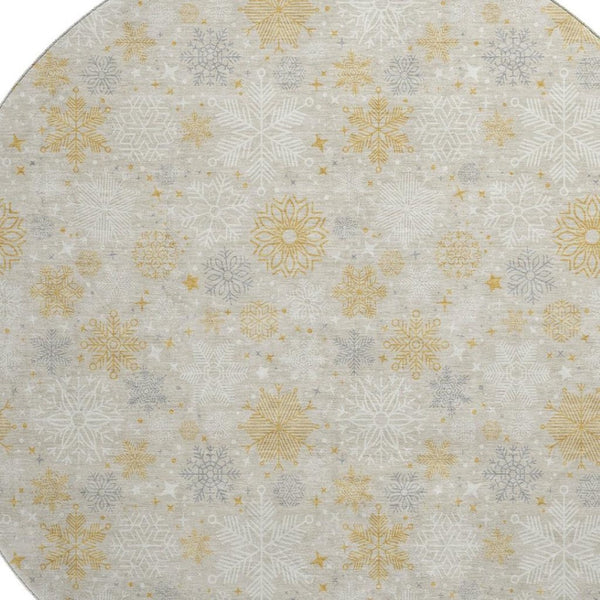 HomeRoots 8' Beige Gold and Gray Abstract Geometric Round Rug - Washable, UV Protected & Stain Resistant Design 702253