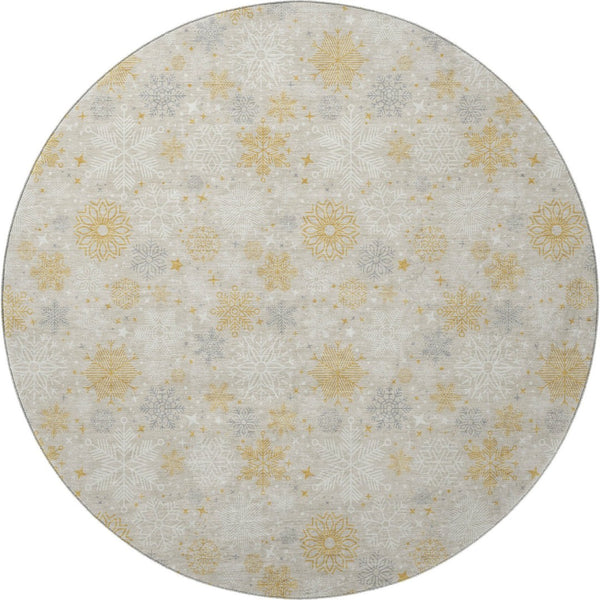 HomeRoots 8' Beige Gold and Gray Abstract Geometric Round Rug - Washable, UV Protected & Stain Resistant Design 702253