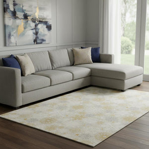 HomeRoots 8' X 10' Washable Beige Gold Gray Abstract Geometric Area Rug - UV Protected, Durable & Stylish 702254