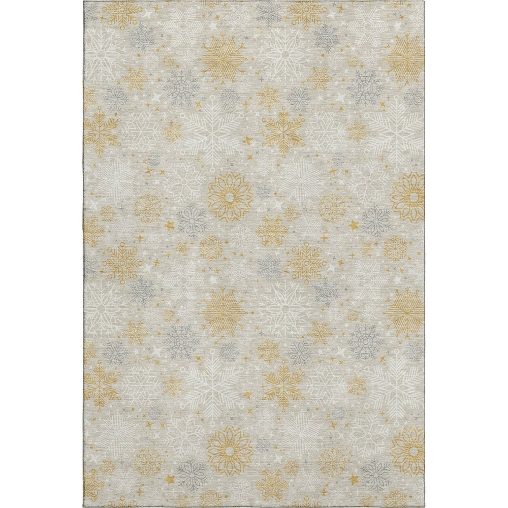 HomeRoots 9' X 12' Washable Area Rug in Beige Gold & Gray - Durable, Elegant Abstract Design with UV Protection 702255