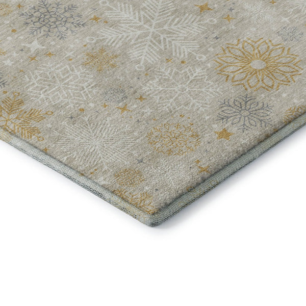 HomeRoots 9' X 12' Washable Area Rug in Beige Gold & Gray - Durable, Elegant Abstract Design with UV Protection 702255