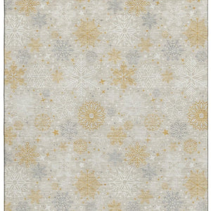 HomeRoots 9' X 12' Washable Area Rug in Beige Gold & Gray - Durable, Elegant Abstract Design with UV Protection 702255