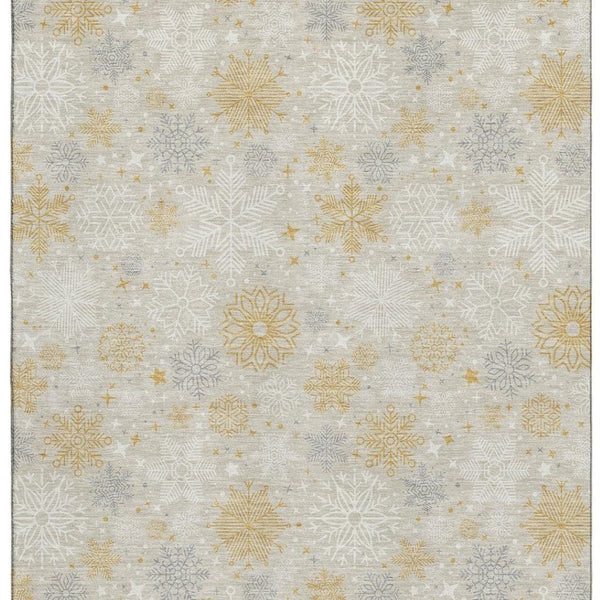 HomeRoots 9' X 12' Washable Area Rug in Beige Gold & Gray - Durable, Elegant Abstract Design with UV Protection 702255