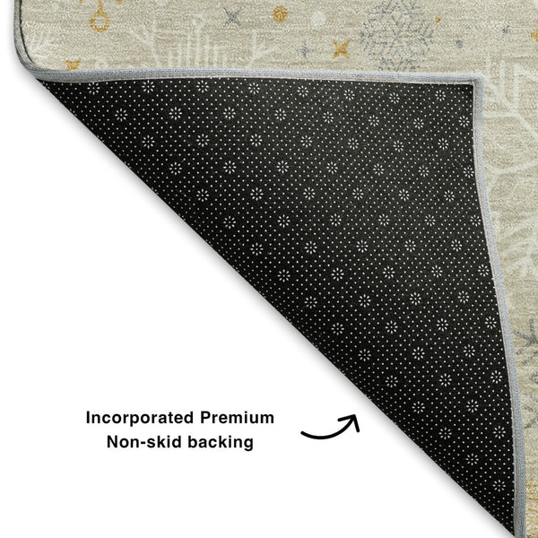 HomeRoots 10' X 14' Modern Beige Gold Gray Abstract Geometric Area Rug - Washable, UV Protected, Durable Design 702256
