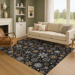 HomeRoots 5' X 8' Black Gold Ivory Abstract Geometric Area Rug - Washable, UV Protected, Durable & Stylish! 702258