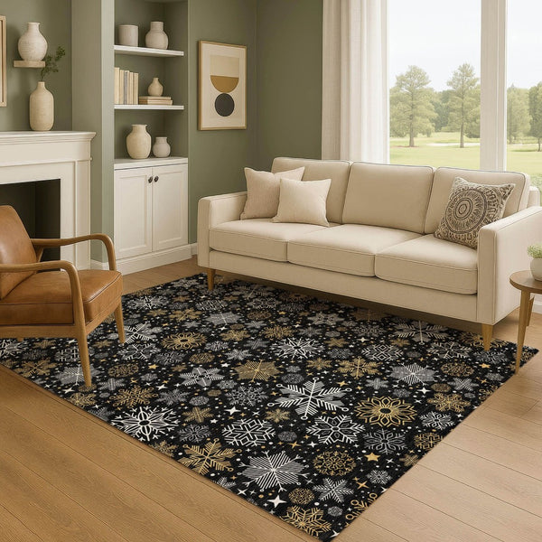 HomeRoots 5' X 8' Black Gold Ivory Abstract Geometric Area Rug - Washable, UV Protected, Durable & Stylish! 702258