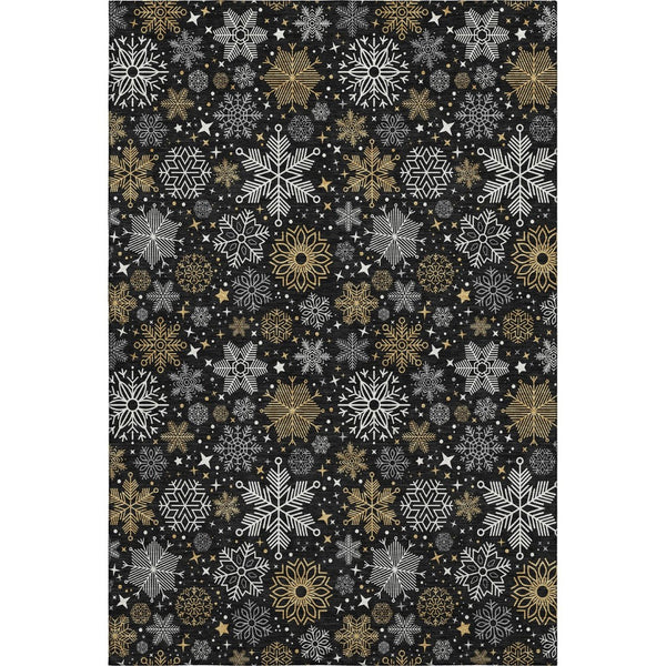 HomeRoots 5' X 8' Black Gold Ivory Abstract Geometric Area Rug - Washable, UV Protected, Durable & Stylish! 702258