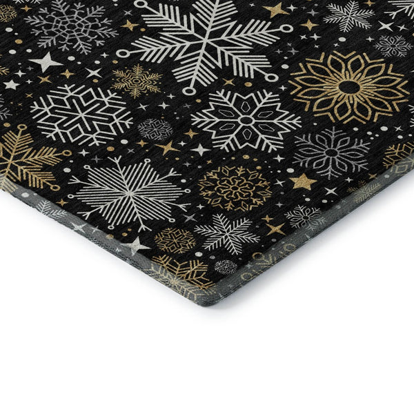 HomeRoots 5' X 8' Black Gold Ivory Abstract Geometric Area Rug - Washable, UV Protected, Durable & Stylish! 702258