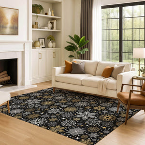 HomeRoots 5' X 8' Black Gold Ivory Abstract Geometric Area Rug - Washable, UV Protected, Durable & Stylish! 702258