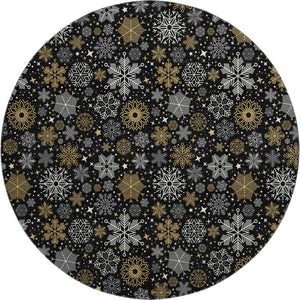 HomeRoots 8' Contemporary Black Gold Ivory Abstract Round Rug – Washable, UV Protected, Pet Friendly Design! 702259