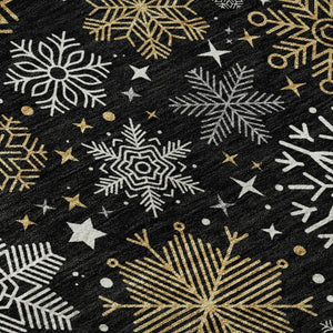 HomeRoots 8' Contemporary Black Gold Ivory Abstract Round Rug – Washable, UV Protected, Pet Friendly Design! 702259