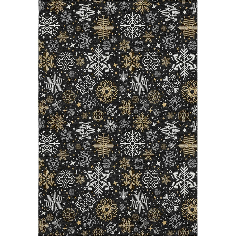 HomeRoots 9' X 12' Abstract Geometric Washable Area Rug in Black, Gold & Ivory – Durable, UV-Resistant Design! 702261