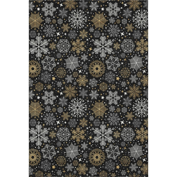 HomeRoots 9' X 12' Abstract Geometric Washable Area Rug in Black, Gold & Ivory – Durable, UV-Resistant Design! 702261