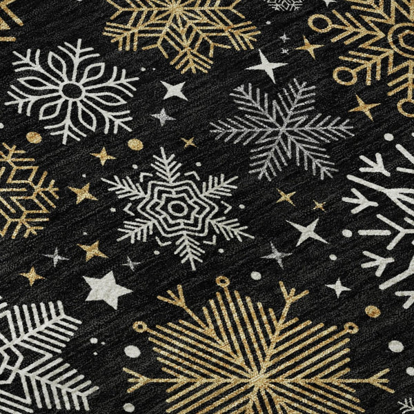 HomeRoots 10' Black Gold & Ivory Abstract Geometric Washable Area Rug - Stain Resistant, UV Protected, Stylish Comfort 702262