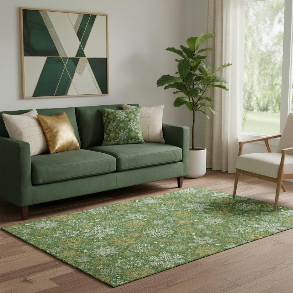 HomeRoots 5' X 8' Stylish Green, Ivory & Gold Abstract Geometric Area Rug - Washable, UV Protected & Non-Slip 702264