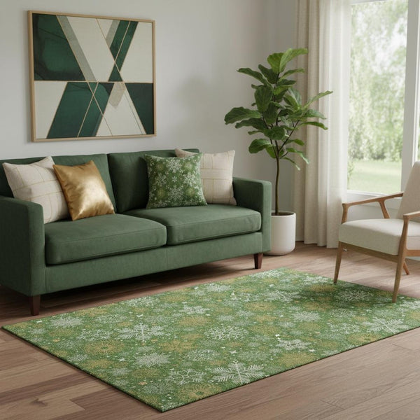 HomeRoots 5' X 8' Stylish Green, Ivory & Gold Abstract Geometric Area Rug - Washable, UV Protected & Non-Slip 702264