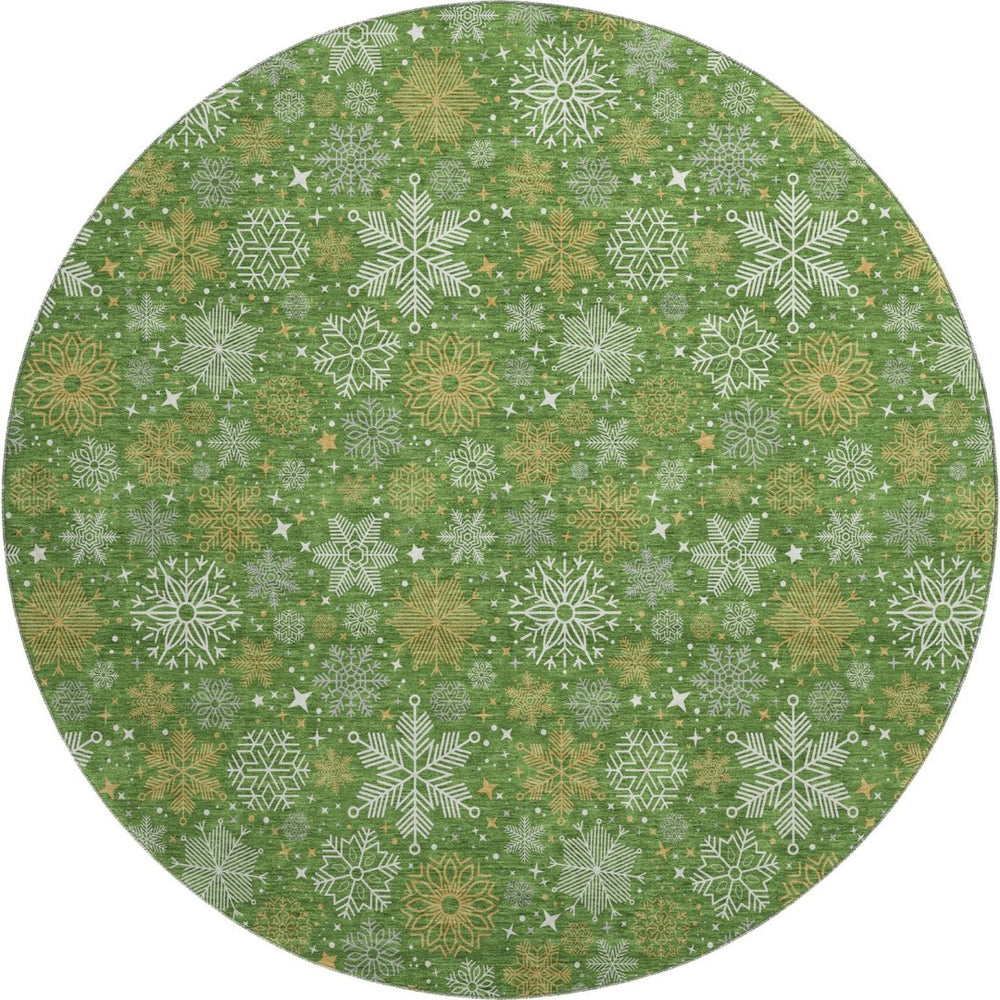 HomeRoots 8' Green Ivory Gold Abstract Geometric Washable Round Rug - UV Protected & Stain Resistant Design 702265
