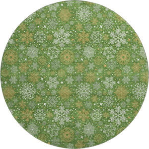 HomeRoots 8' Green Ivory Gold Abstract Geometric Washable Round Rug - UV Protected & Stain Resistant Design 702265