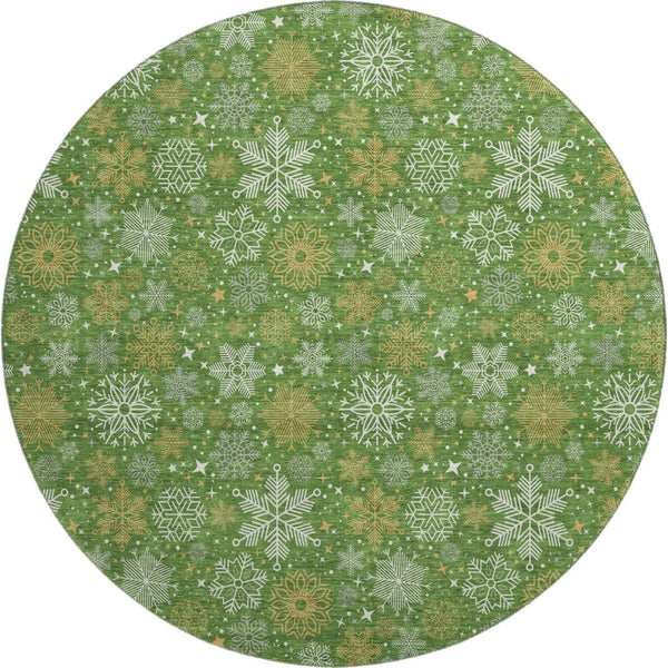 HomeRoots 8' Green Ivory Gold Abstract Geometric Washable Round Rug - UV Protected & Stain Resistant Design 702265