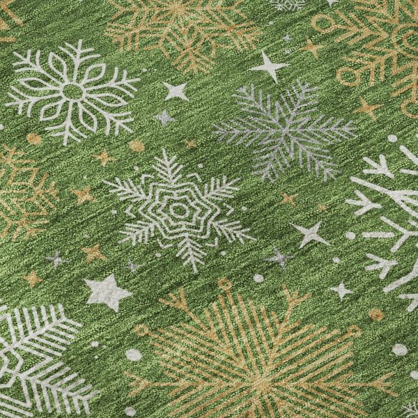 HomeRoots 8' Green Ivory Gold Abstract Geometric Washable Round Rug - UV Protected & Stain Resistant Design 702265