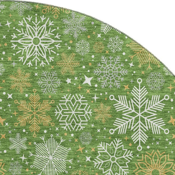 HomeRoots 8' Green Ivory Gold Abstract Geometric Washable Round Rug - UV Protected & Stain Resistant Design 702265