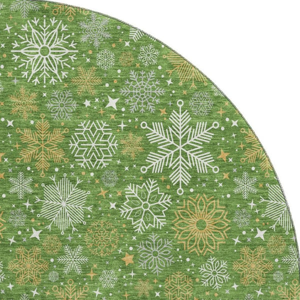 HomeRoots 8' Green Ivory Gold Abstract Geometric Washable Round Rug - UV Protected & Stain Resistant Design 702265