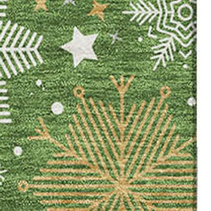 HomeRoots 8' X 10' Green Ivory Gold Area Rug - Durable, Washable, UV-Protected, Modern Geometric Design for Any Room 702266