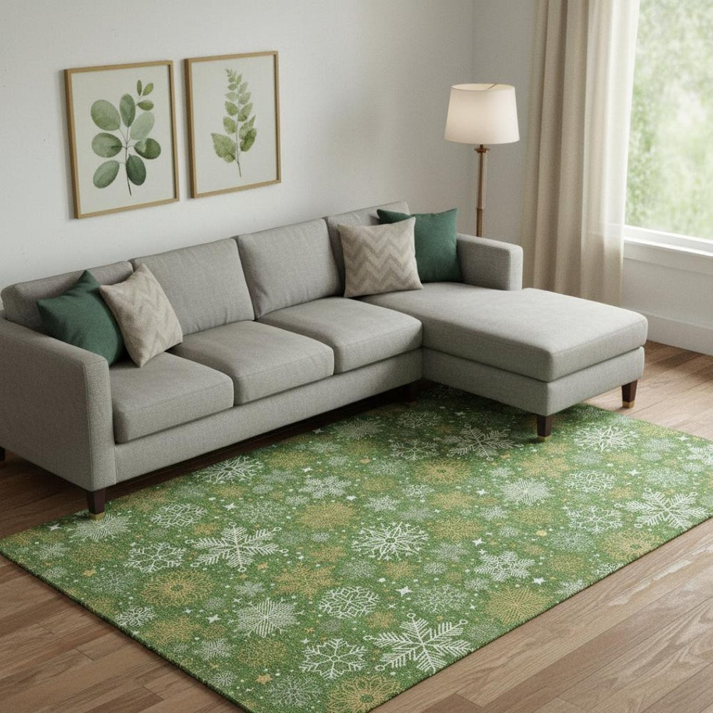HomeRoots 9' X 12' Stylish Green Ivory Gold Abstract Geometric Washable Area Rug with UV Protection & Durability 702267