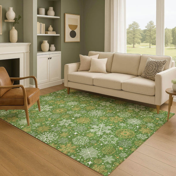 HomeRoots 9' X 12' Stylish Green Ivory Gold Abstract Geometric Washable Area Rug with UV Protection & Durability 702267