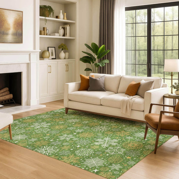 HomeRoots 9' X 12' Stylish Green Ivory Gold Abstract Geometric Washable Area Rug with UV Protection & Durability 702267