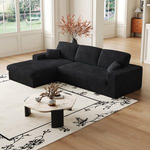 English Elm 114.5'Modern Corduroy Modular sofa with reversible chaise, slow-rebound foam cushions and versatile L-shape seating Black W834S00458