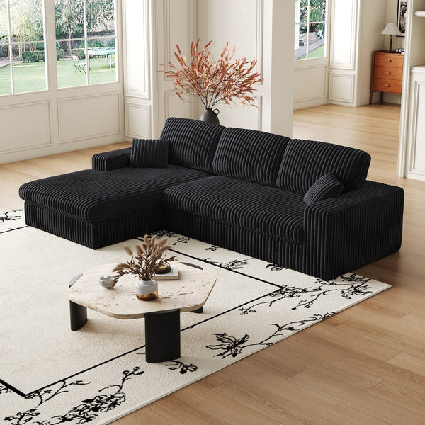 English Elm 114.5'Modern Corduroy Modular sofa with reversible chaise, slow-rebound foam cushions and versatile L-shape seating Black W834S00458