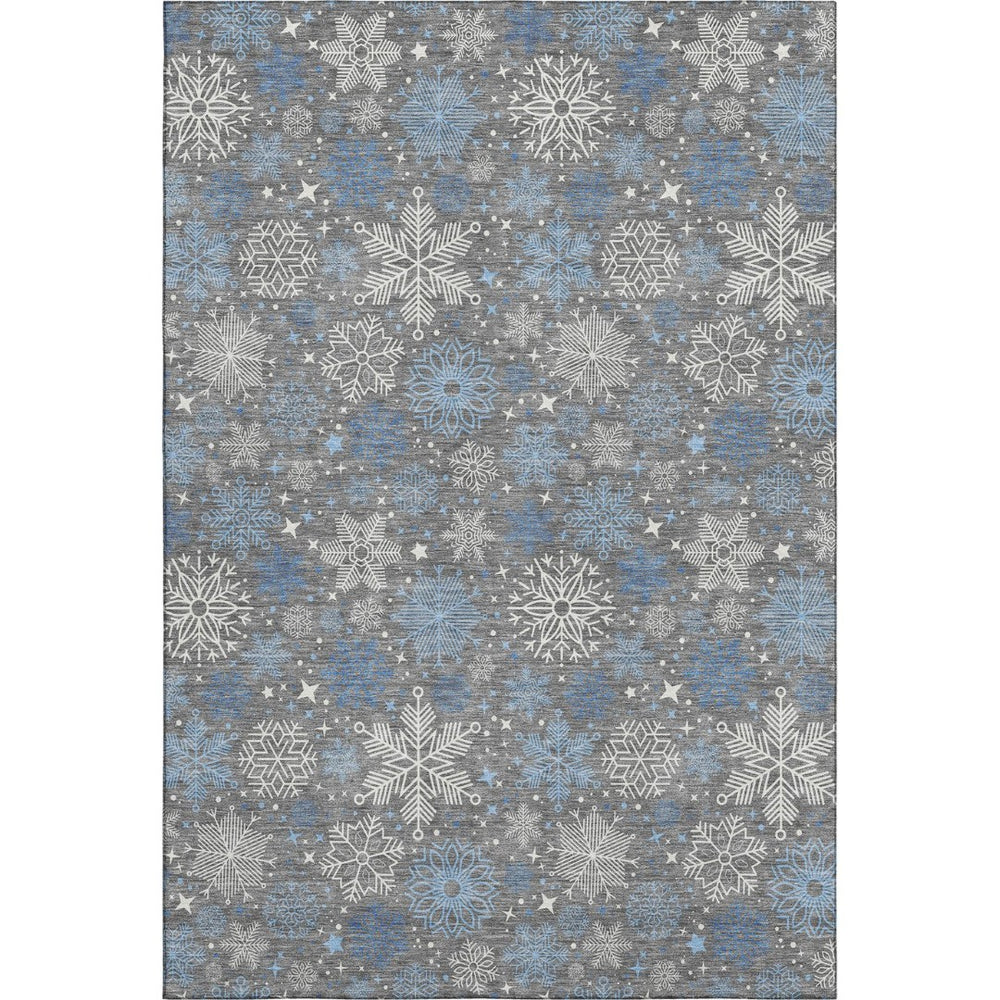 HomeRoots 5' X 8' Stylish Gray Blue Ivory Abstract Geometric Washable Area Rug - Durable, UV Resistant, Non-Slip 702270