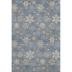 HomeRoots 5' X 8' Stylish Gray Blue Ivory Abstract Geometric Washable Area Rug - Durable, UV Resistant, Non-Slip 702270