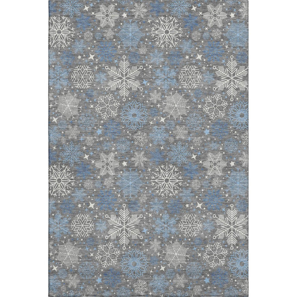 HomeRoots 5' X 8' Stylish Gray Blue Ivory Abstract Geometric Washable Area Rug - Durable, UV Resistant, Non-Slip 702270