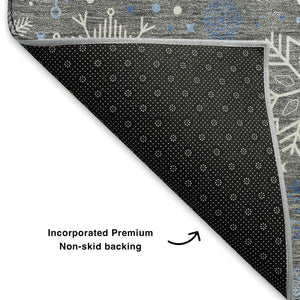 HomeRoots 5' X 8' Stylish Gray Blue Ivory Abstract Geometric Washable Area Rug - Durable, UV Resistant, Non-Slip 702270