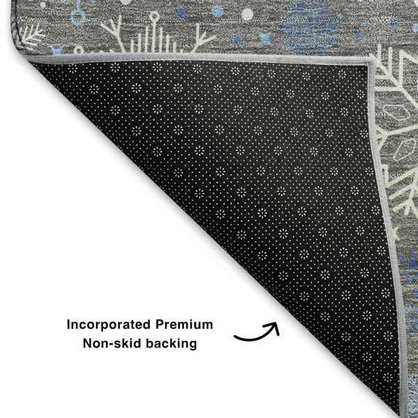 HomeRoots 5' X 8' Stylish Gray Blue Ivory Abstract Geometric Washable Area Rug - Durable, UV Resistant, Non-Slip 702270